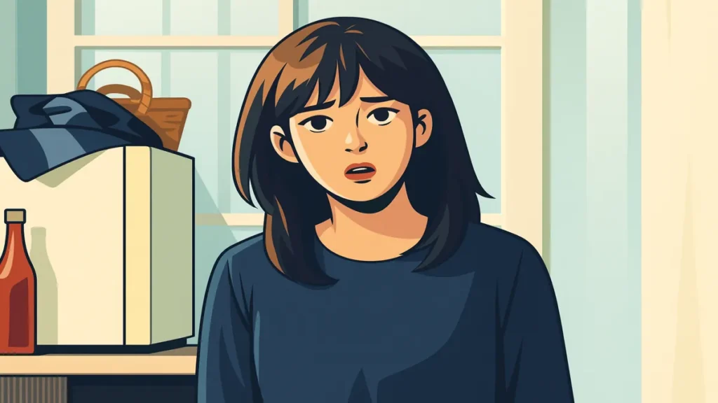 Geum-myeong stares at her mother with a serious expression.