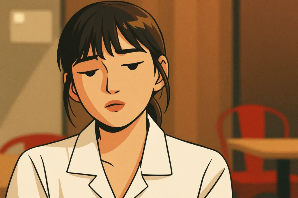 Jin-joo giving love advice to her younger sister’s boyfriend at a café.