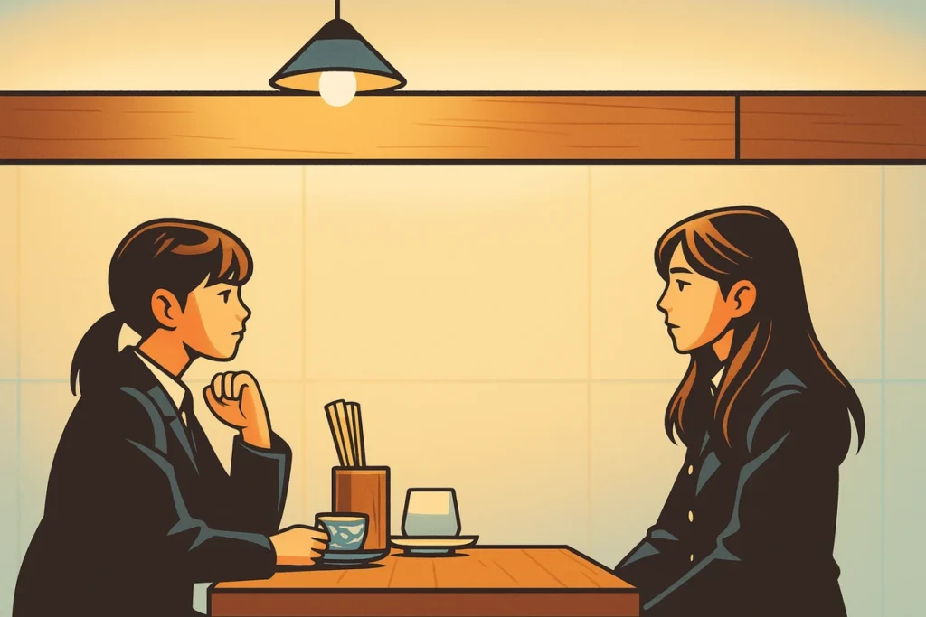 Mi-ji sitting across from Park Sang-young’s wife in a café