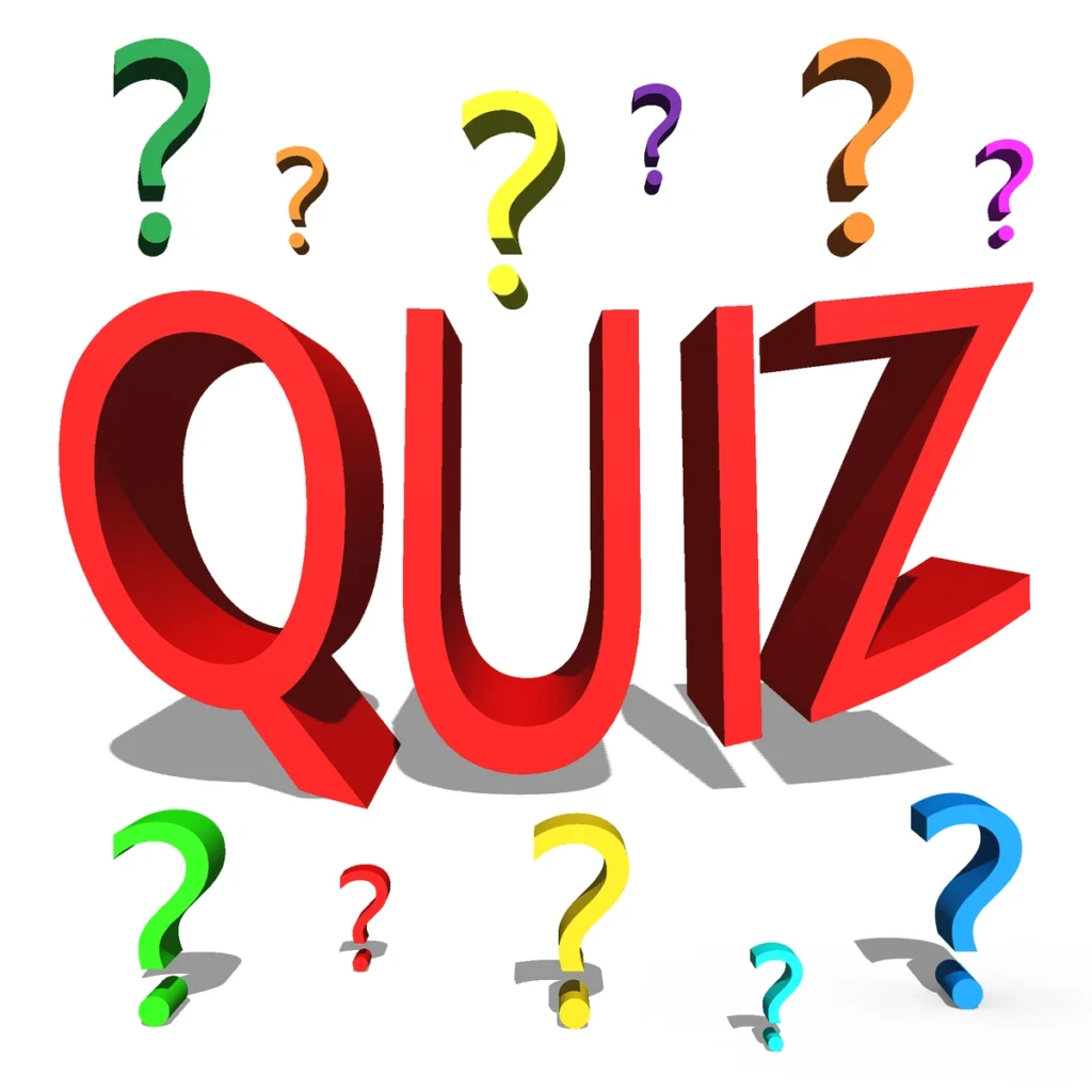 White background image with the word "Quiz" and colorful question marks in various sizes.