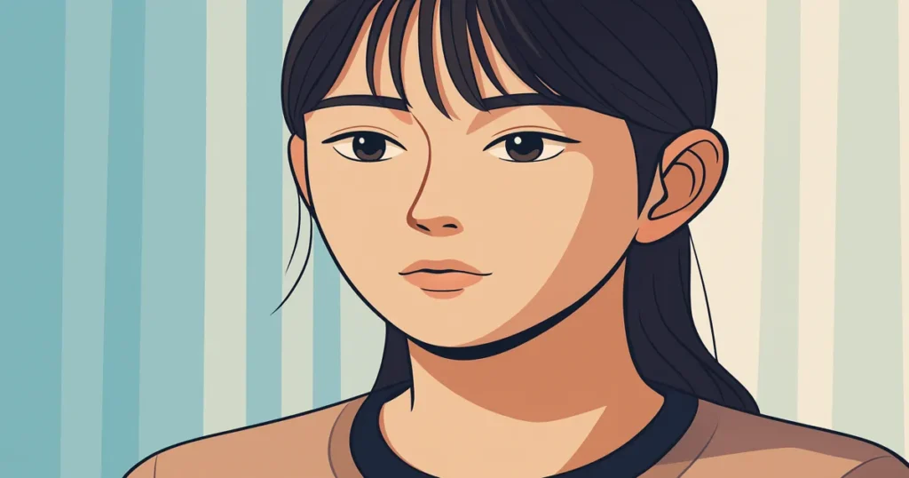 Close-up of Yu Mirae's face showing a serious and focused expression.